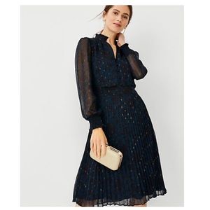 Ann Taylor Petite Floral Ruffle Pleated Flare Dress